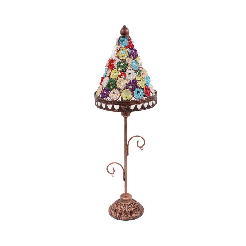 Acrylic Beaded Bell/Star/Cone Night Light Moroccan 1 Light Bedroom Table Lighting with Open Top in Copper