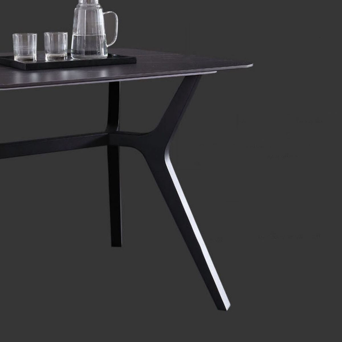 Mesa de comedor rectangular contemporánea Mesa de comedor de piedra sinterizada con base de caballete negro