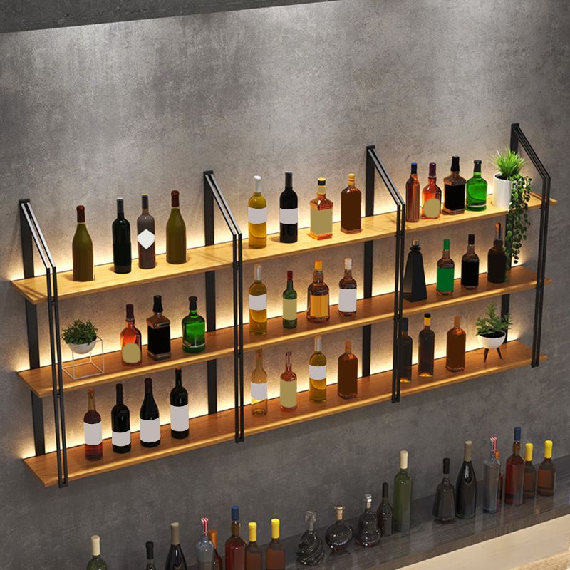 Wall Mounted Wine Bottle Rack Metal and Wood Bottle Holder for Kitchen