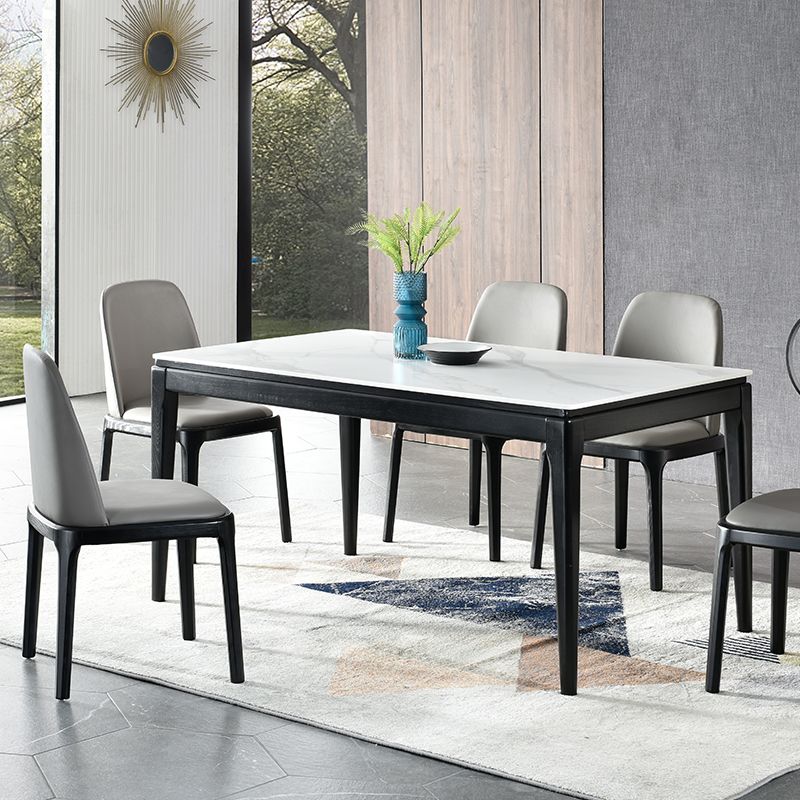 Rectangle Retro Modern Dining Table 4 Legs White Fixed Table of Sintered Stone