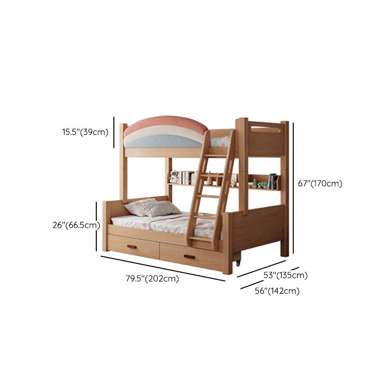 Contemporary Solid Wood Bunk Bed Built-In Ladder Kids Bed with Guardrail