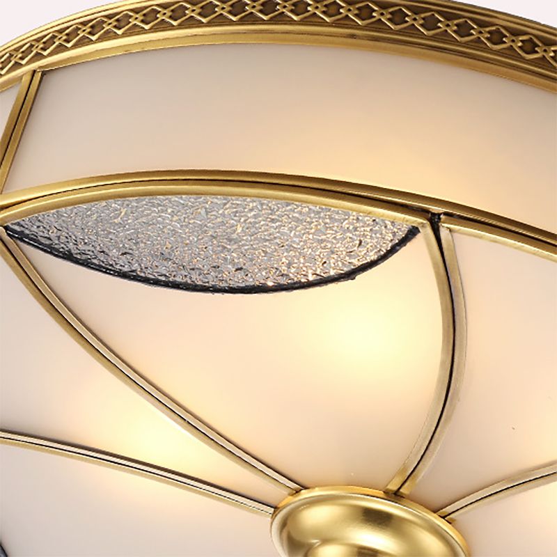 Brass 4 Lights Flushmount Light Vintage Frosted Glass Round Ceiling Flush Mount for Living Room