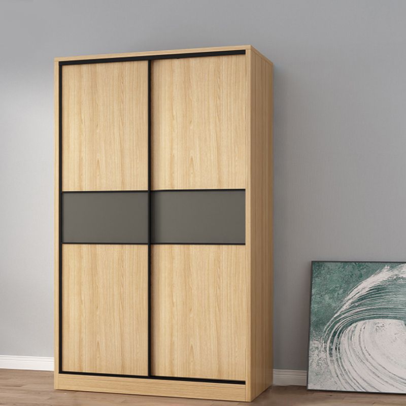 Brown Contemporary Coat Locker Wooden High Gloss Closet with Garment Rod