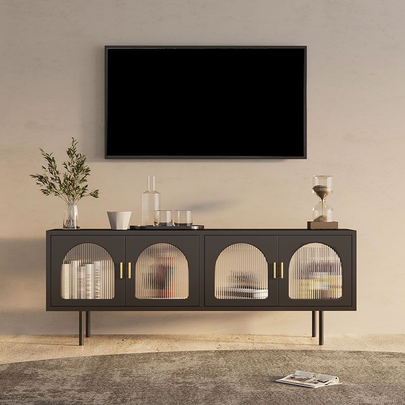 Industrial 4 Doors TV Media Stand Metal and Glass TV Console