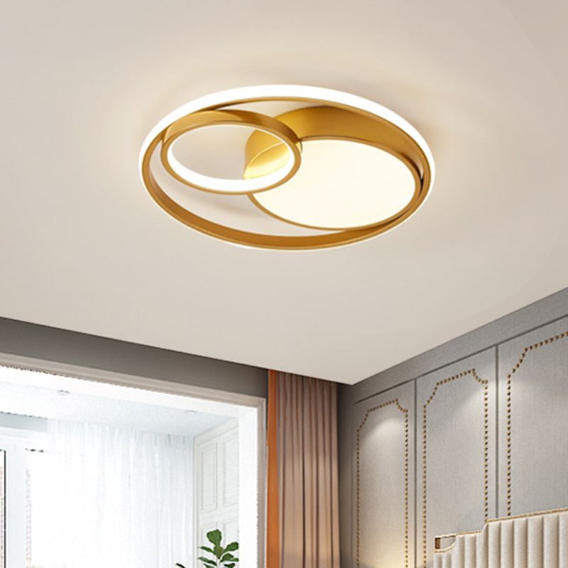 Circular Flush Mount Lamp Simple Acrylic Black/White/Gold LED Ceiling Light Fixture for Dorm Room, White/3 Color Light