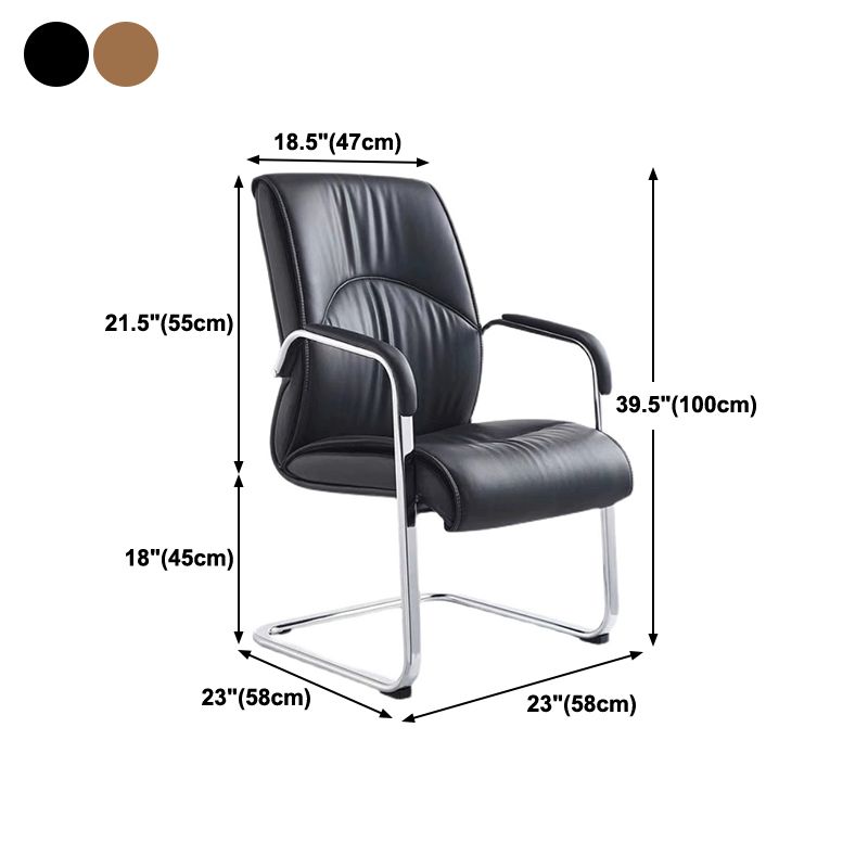 Mid-back Office Chair Leather Seat Fixed Armrest Metal Chair Leg Office Chair