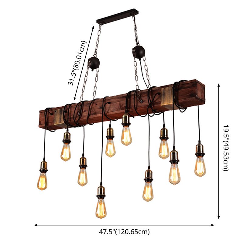 Linear Island Lighting Fixtures Industrial Wood Pendant Lighting for Restaurant