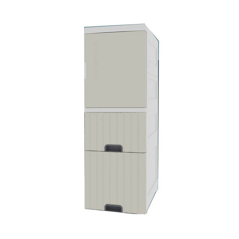 1/2- Door Nightstand in White/Grey/Beige 11.81" W x 15.75" D Bedside Cabinet with Casters