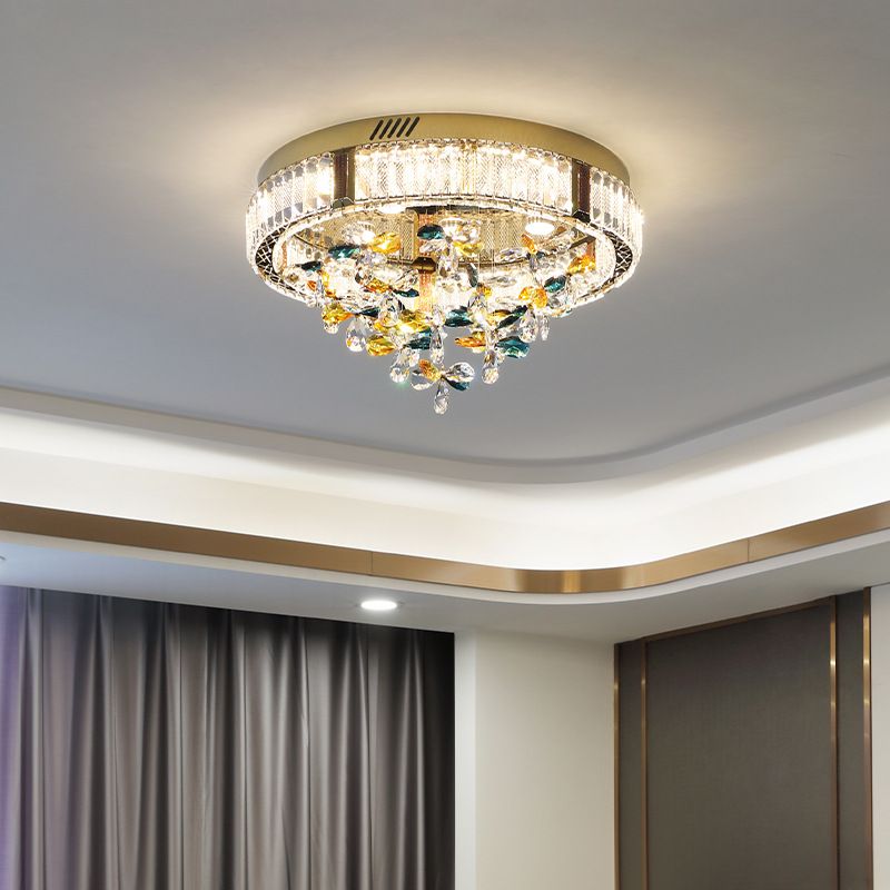 Contemporary Cone Flush Light Crystal Flush Mount Ceiling Fixture in Gold