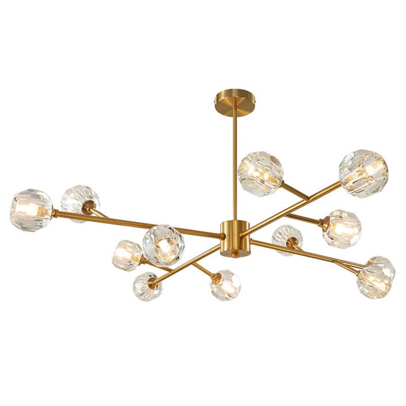 Branche salon Suspension Light Metal Metal Artistic Chandelier Light avec une nuance de cristal à facettes en or