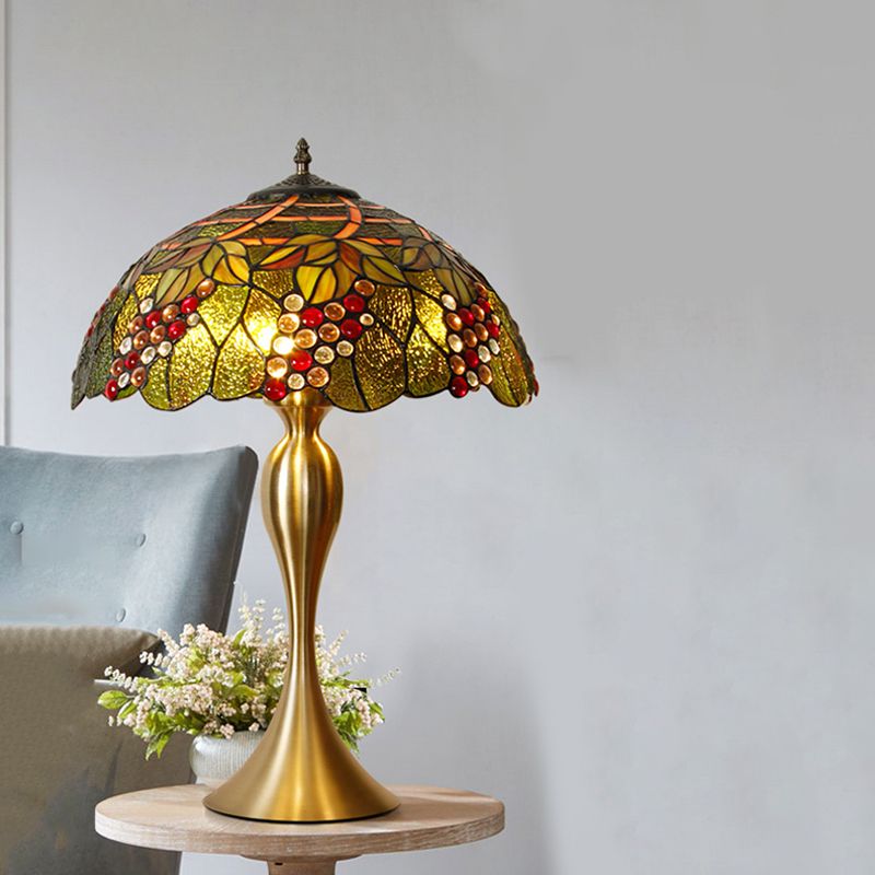 Grape Night Table Light 1-Bulb Handcrafted Glass Victorian Style Reading Lamp in Brass