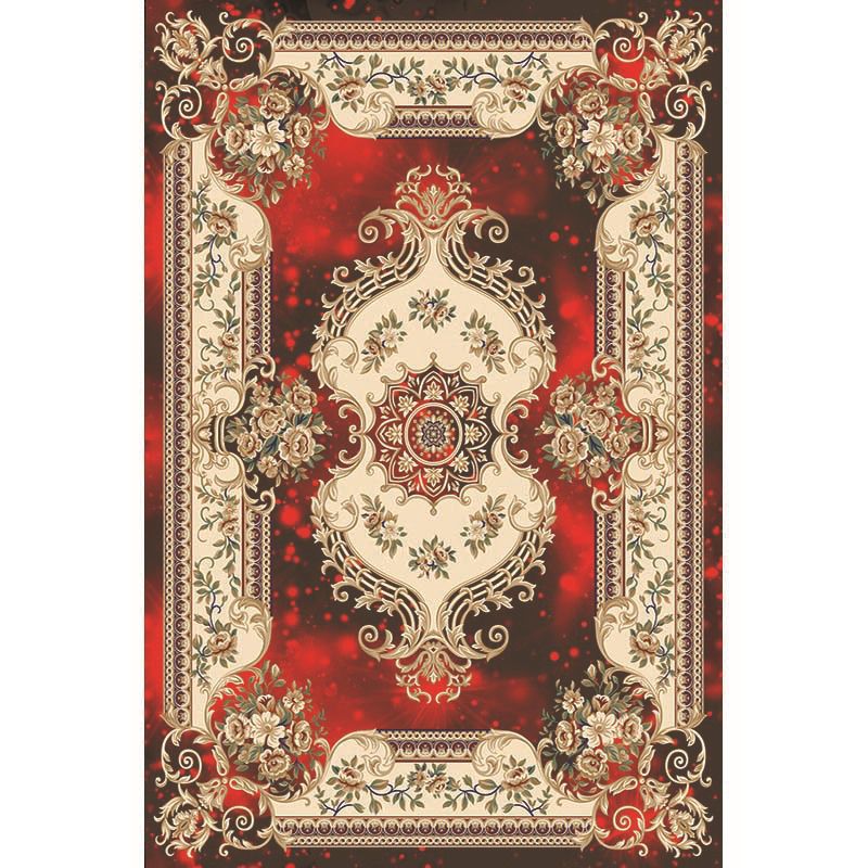 Multi-Color Vintage Rug Synthetics Geometric Area Carpet Non-Slip Backing Easy Care Indoor Rug for Parlor