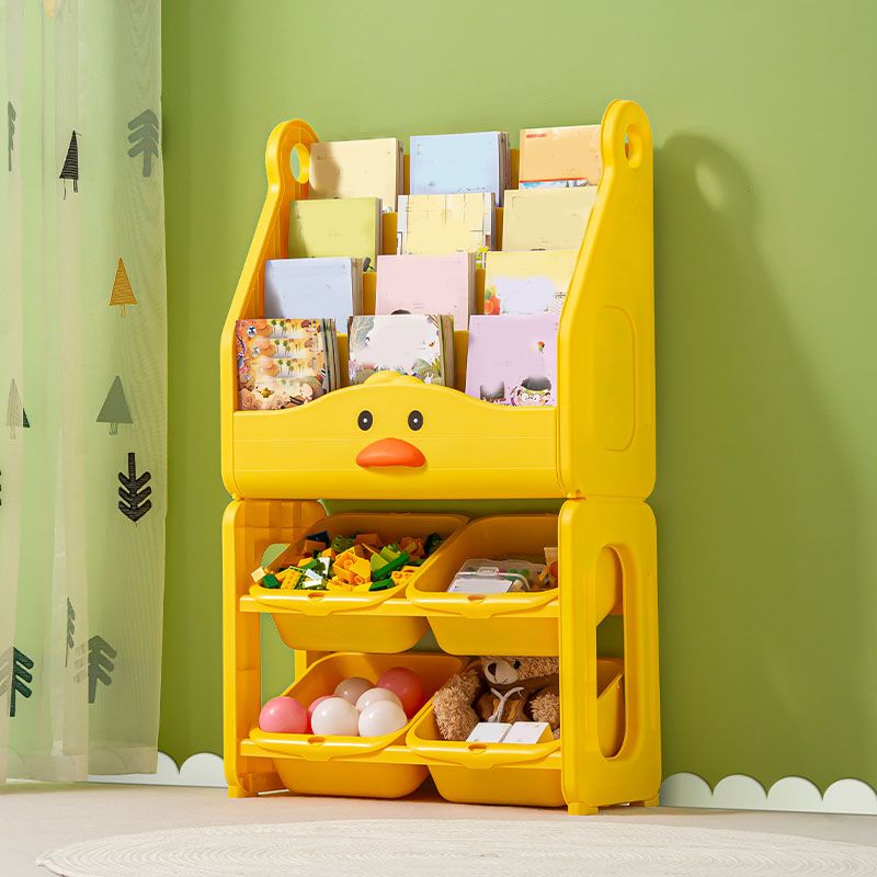 Yellow Freestanding Plastic Book Display Modern Closed Back Bookcase