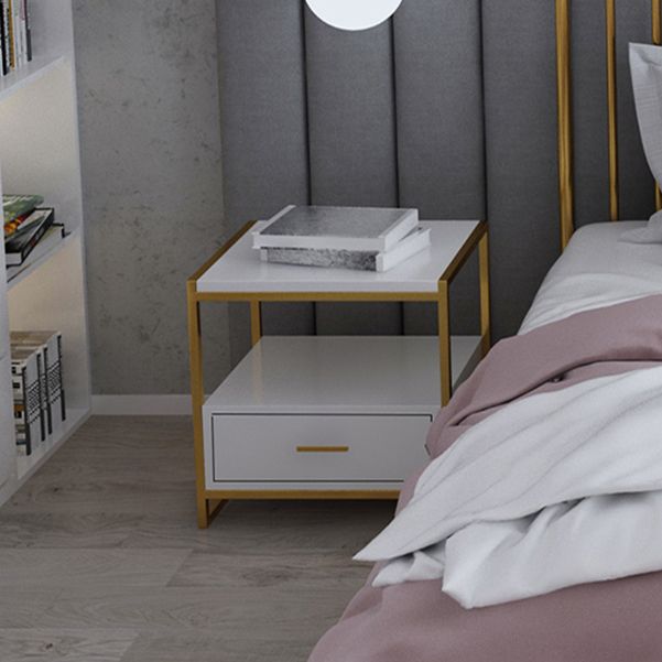 Wooden and Metal Bed Nightstand Modern Minimalist Bedside Table with Legs