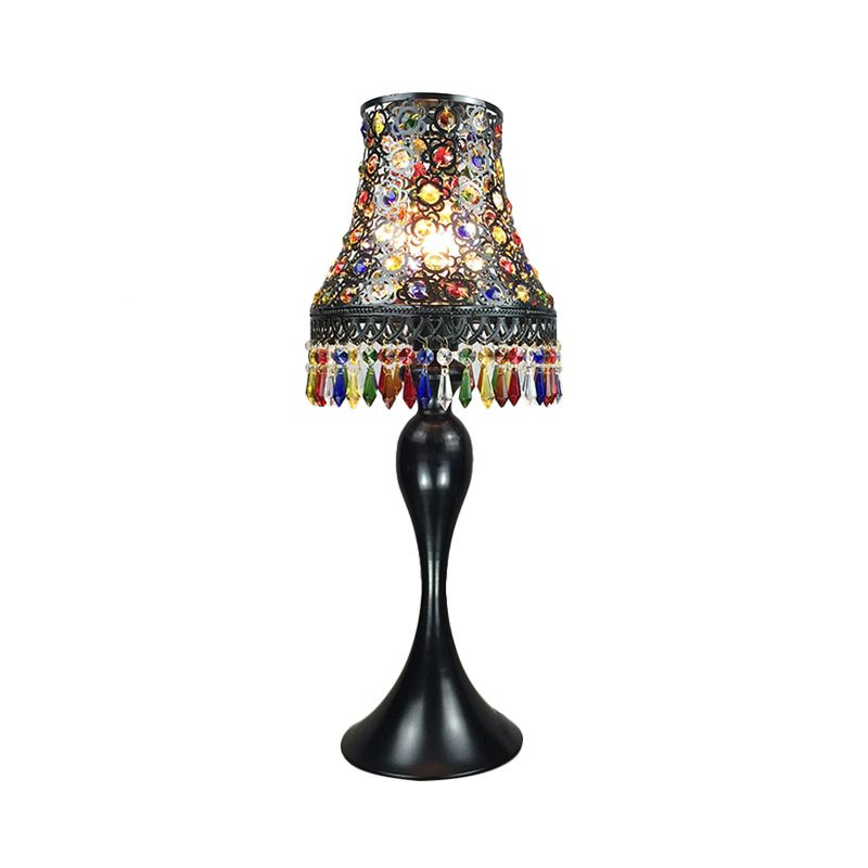 1 Bulb Nightstand Lamp Bohemian Flared Metal Night Table Lighting in Black/Brass with Urn-Shaped Base for Restaurant