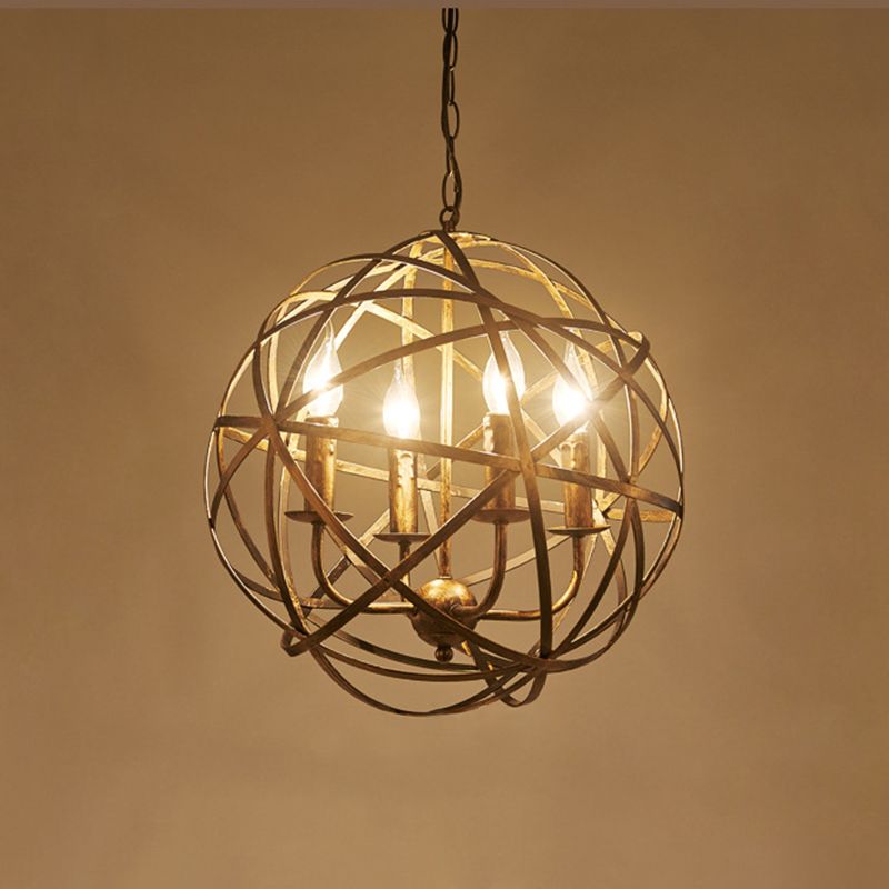 4 Lights Metal Pendant Ceiling Fixture Lamp Rustic with Globe Foyer and Hall Chandelier Lighting