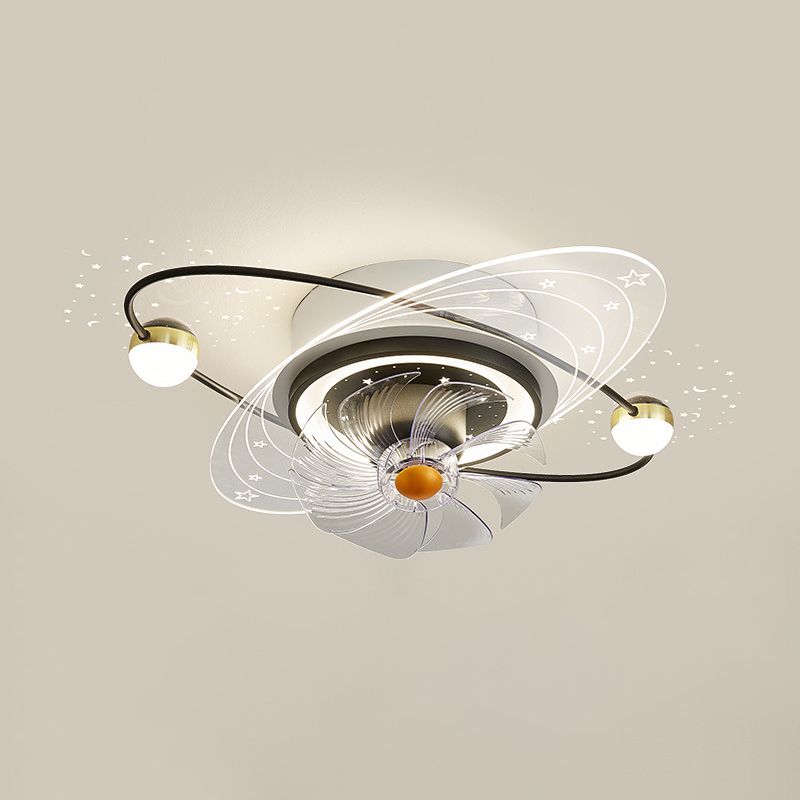 7-Blade LED Ceiling Fan Children Metallic Golden/Black Fan with Light for Foyer