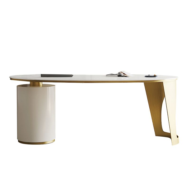 Irregular Shaped Modern Office Table Stone Writing Desk White 2-Legs