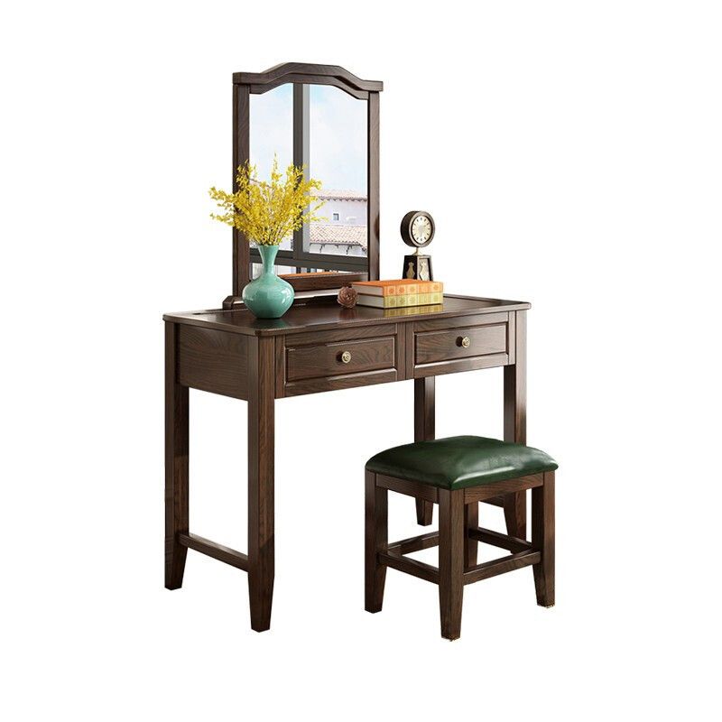 Vanity Set with 2 Storage Drawers 18.42" Wide Dresser with Mirror and Padded Stool