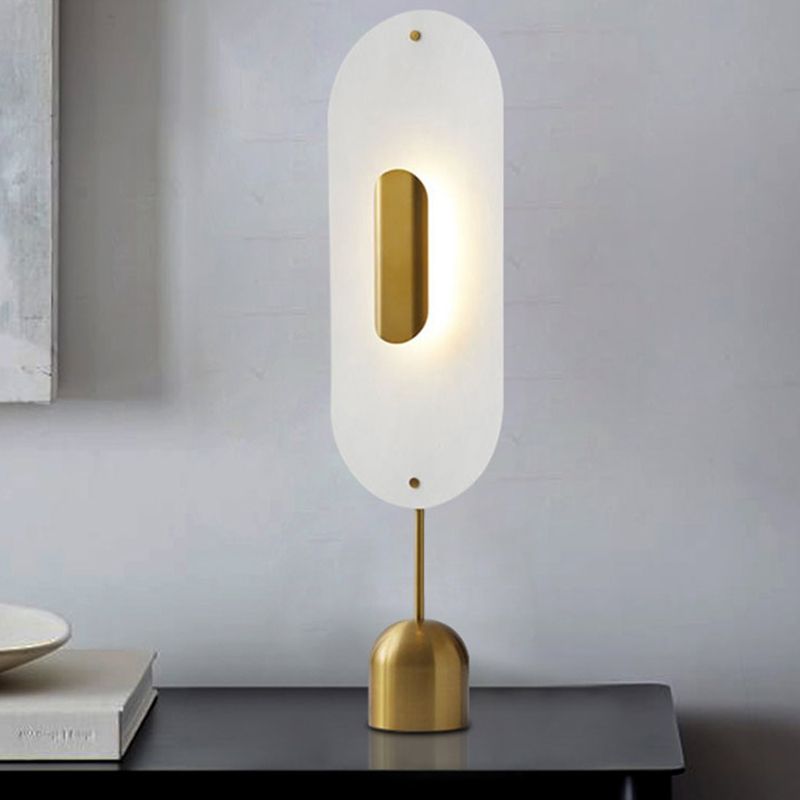 LED Study Room Night Lamp Simple Gold Metal Table Lighting with Oval Acrylic Shade