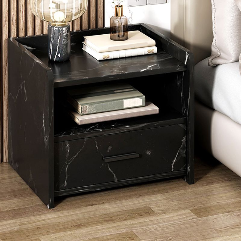 Wooden Nightstand with Drawer /16.5"20.8"Tall Nightstand in Brown / Black / White