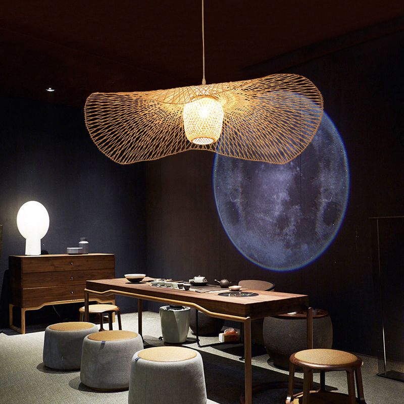 Luce a soffitto di bambù di foglia di lotus moderna a sospensione a sospensione a legno per il ristorante