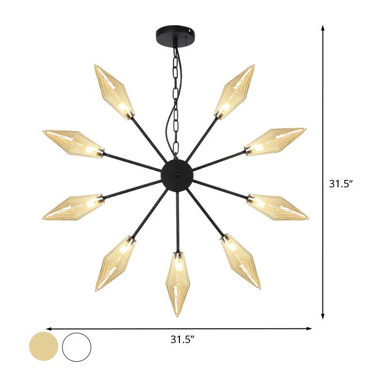 6/9/12 Lights Chandelier Lamp Industrial Sputnik Amber/Clear Glass Ceiling Light Fixture in Black/Copper/Chrome