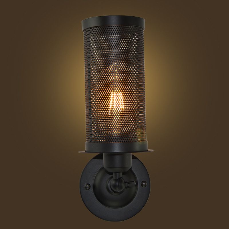 Black Wire Mesh Wall Lamp Industrial Metal Stairs Wall Mounted Light with Rotatable Joint