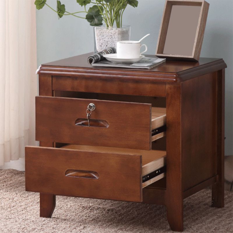 2 Drawers Solid Wood Nightstand Contemporary Oak Night Table