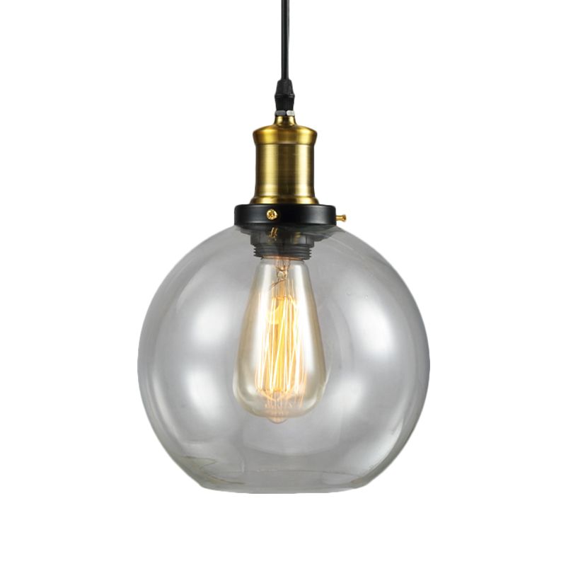 Laiton 1 lumière suspendue plafonnier vintage vintage en verre transparent Cone / globe pendentif éclairage pour le salon