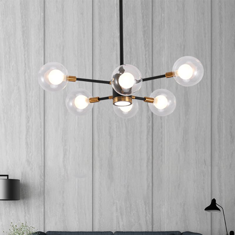 Modern Bubble Shade Chandelier with Clear/White Glass Shade 6/8 Lights Black Arm Pendant Light for Living Room