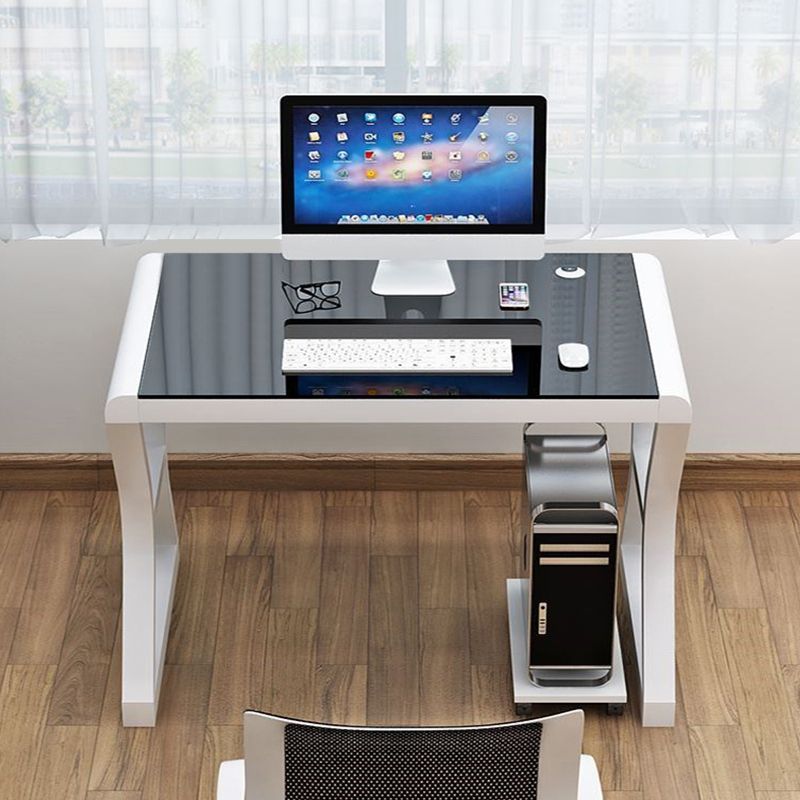 Toughened Glass Computer Desk Rectangular Shape Task Desk with 2-Legs for Home