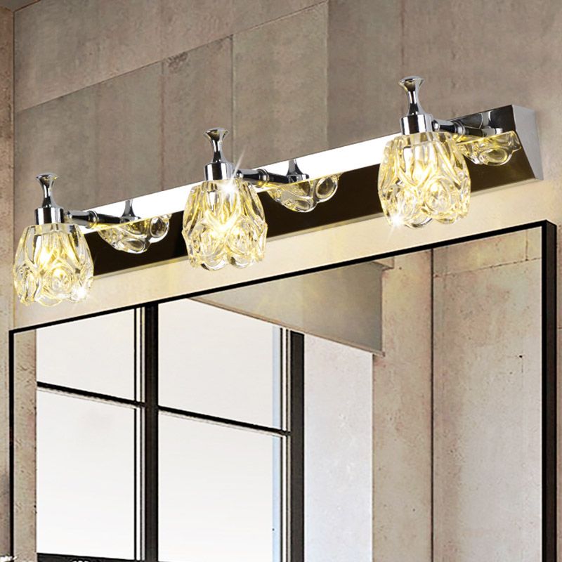 Multi-Lights Unique Shade Wall Sconce Modern Simple Style Mirror Crystal Wall Lighting in Silver