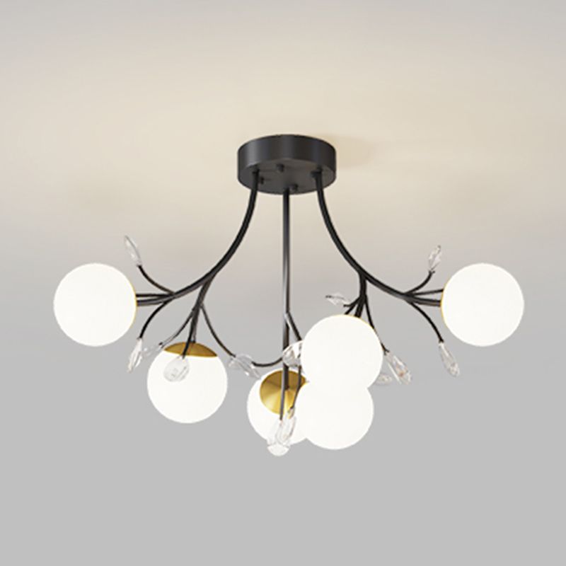 Nordic Style Ceiling Light Black Ceiling Lamp with Ball Glass Shade for Bedroom