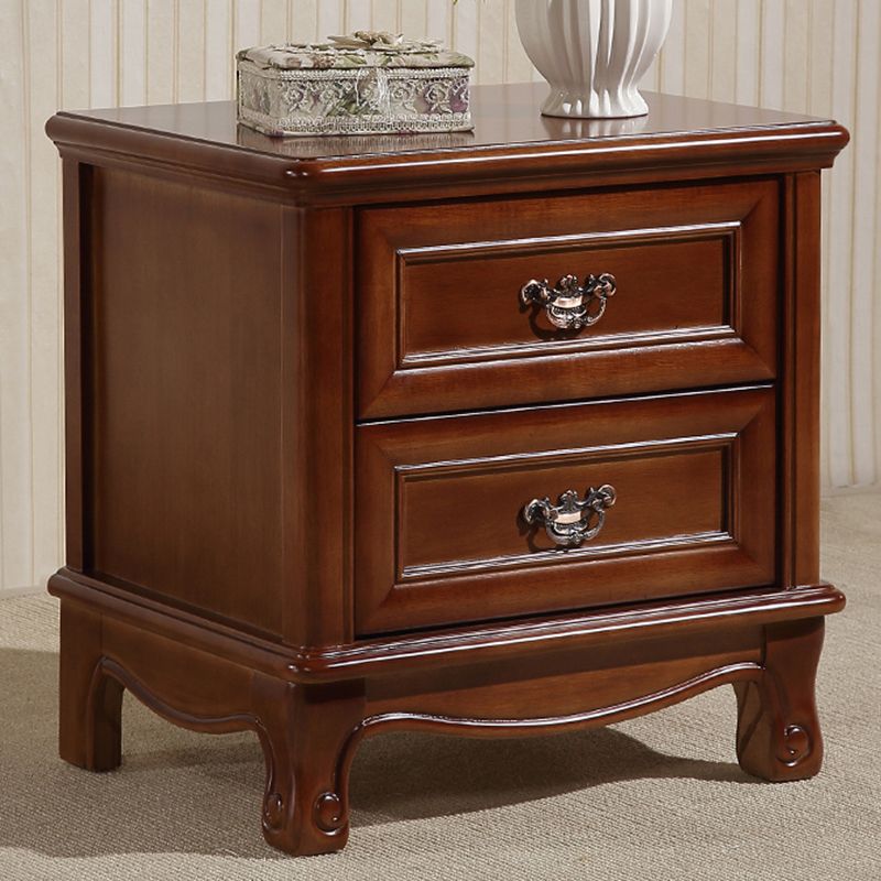 Traditional Accent Table Nightstand Antique Finish Bed Nightstand with Drawers