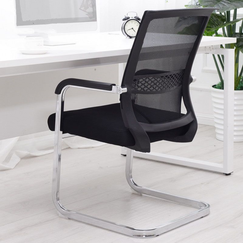 Black No Wheels Office Chair Metal Frame Material Fixed Arms Desk Chair