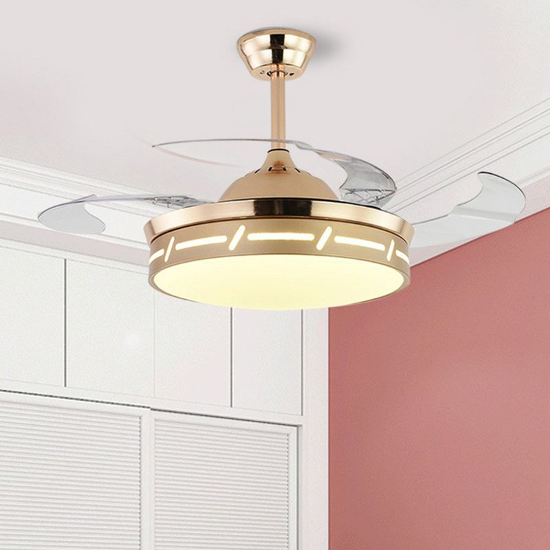 4 Blades LED Bedroom Semi Flush Contemporary 20" Wide Hanging Fan Light Fixture with Circle Acrylic Shade