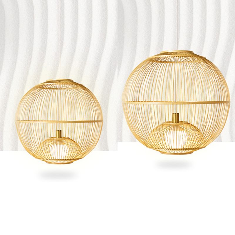 Modern Simple Bamboo Hanging Lamp Ball Shape 1 Light Bamboo Pendant Light for Living Room