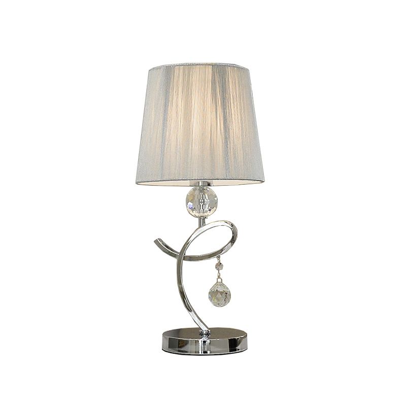 Fabric Barrel Shade Night Table Lamp Modernist LED Chrome Task Lighting with Crystal Droplet