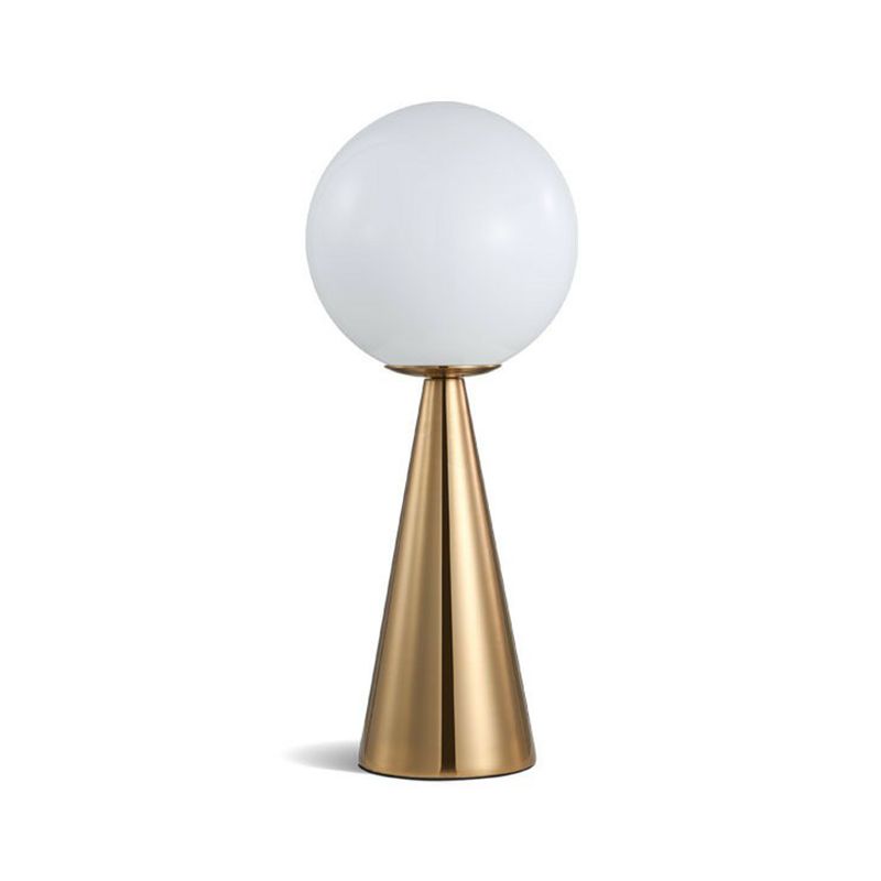 Brass Plated Conical Table Lamp Minimalist Single Metal Night Light with Ball White Glass Shade