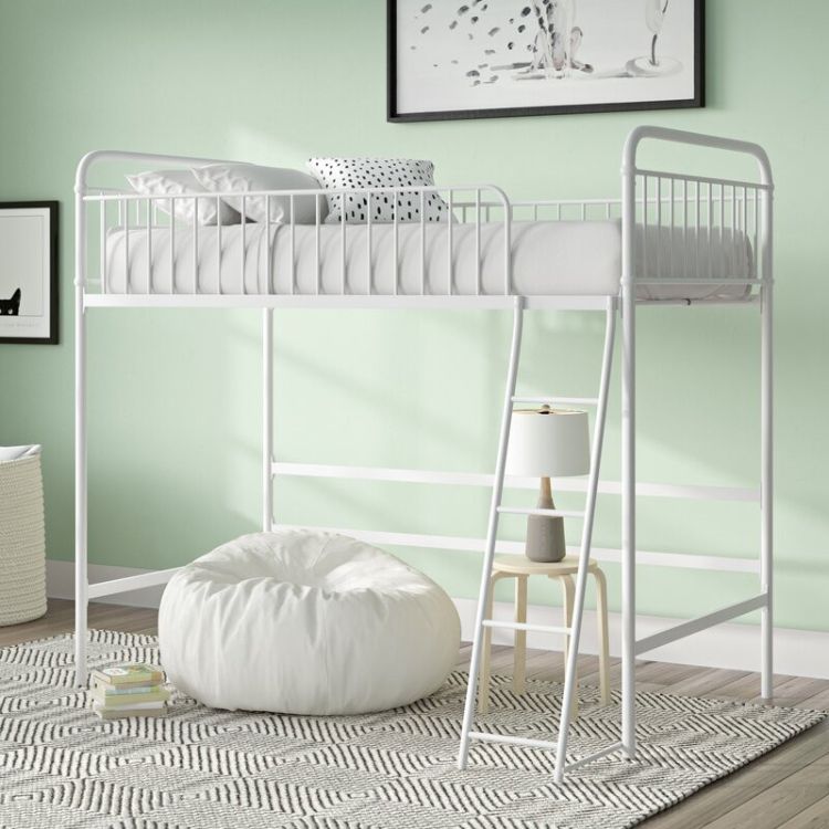 Contemporary Metal High Loft Slat Tall Toddler House Bed with Guardrail