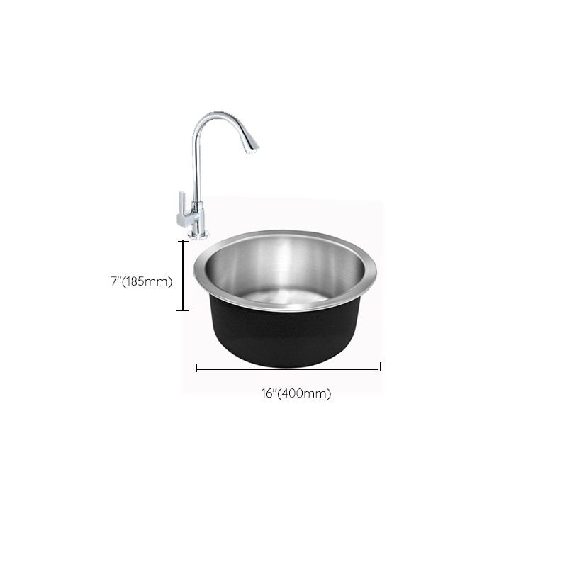 Contemporary Single Bowl Kitchen Sink Round Stainless Steel Sink with Drain Strainer Kit