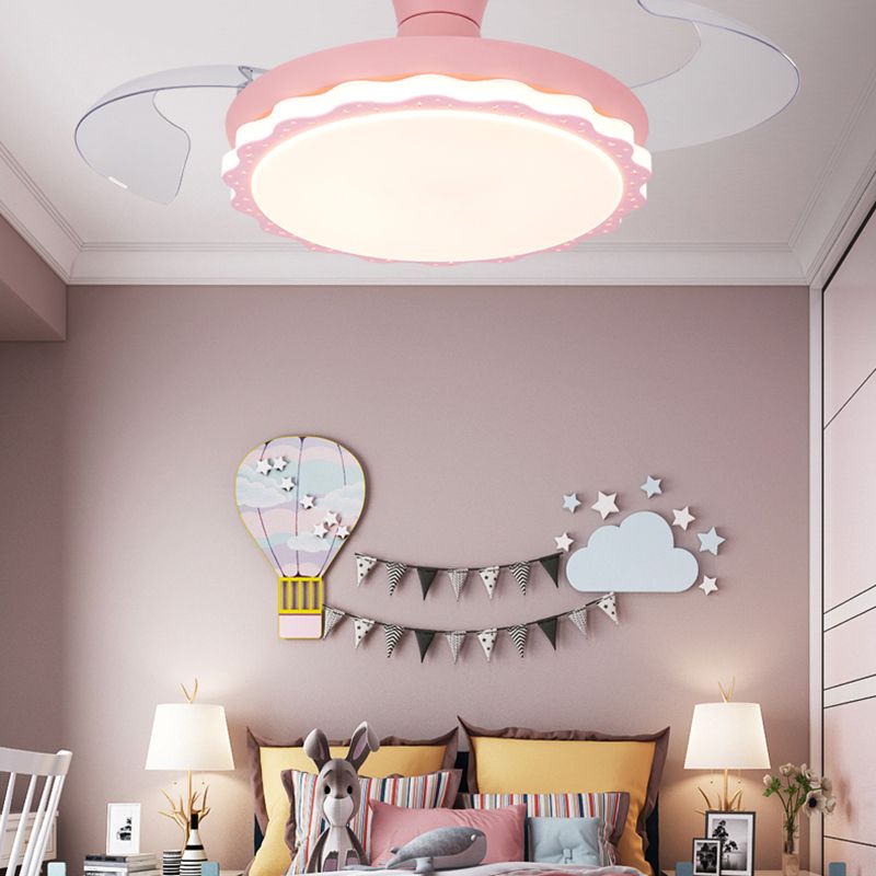 Invisible Blades Fan Light Frequency Conversion Children's Bedroom LED Semi Flush Light