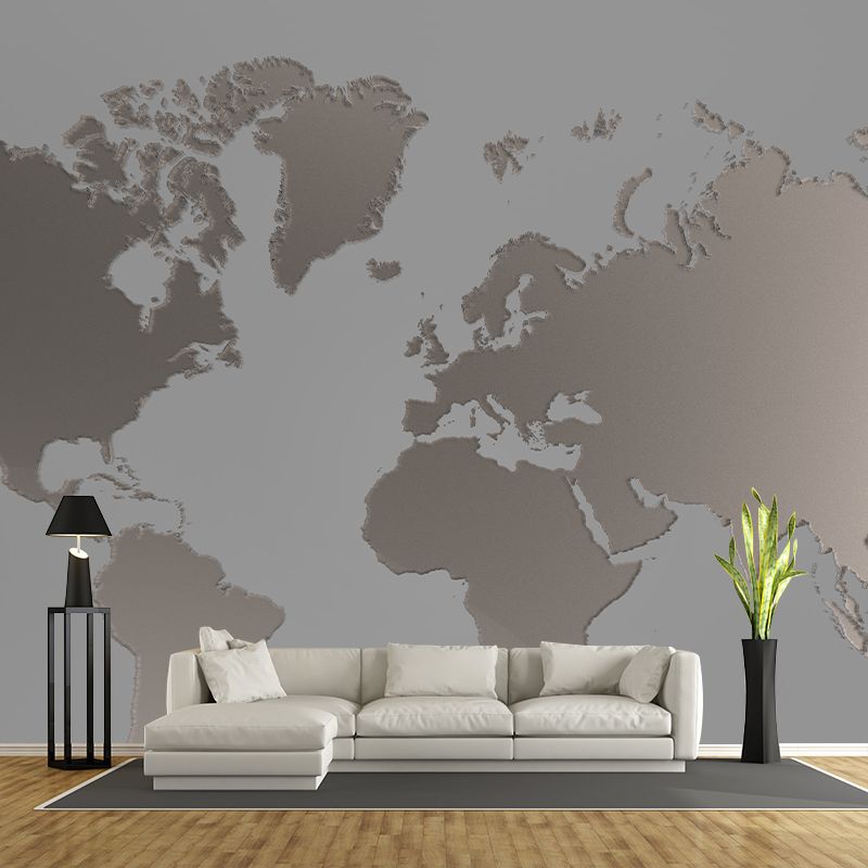 Contemporary Illustration Map Pattern Wallpaper Mildew Resistant Living Room Wall Mural