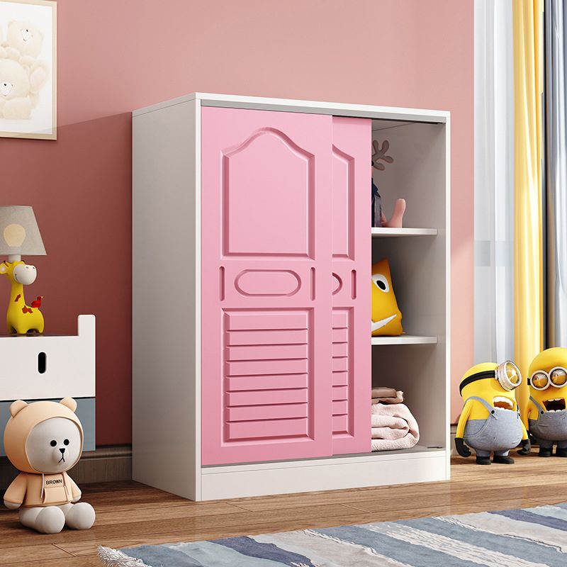 Contemporary Kids Closet Manufactured Wood 2-Door Youth Armoire with Sliding Door