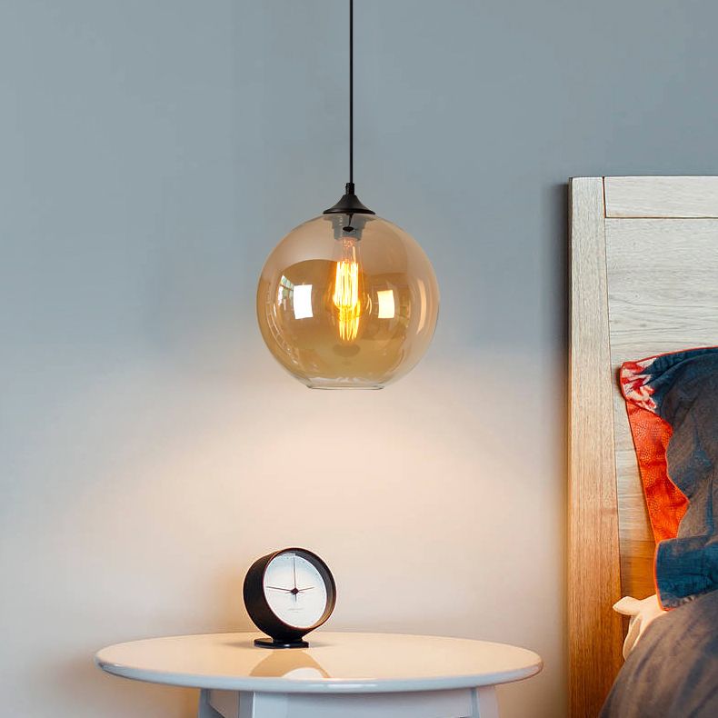 Industriële vintage enkele hanglampje smeedijzeren bol hangende lamp met glazen schaduw