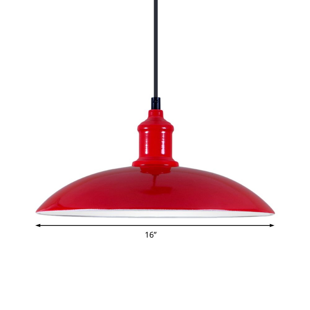 Green/Red Bowl Hanging Lamp Industrial Metal 1 Light Living Room Ceiling Pendant Light, 12.5"/16" Width