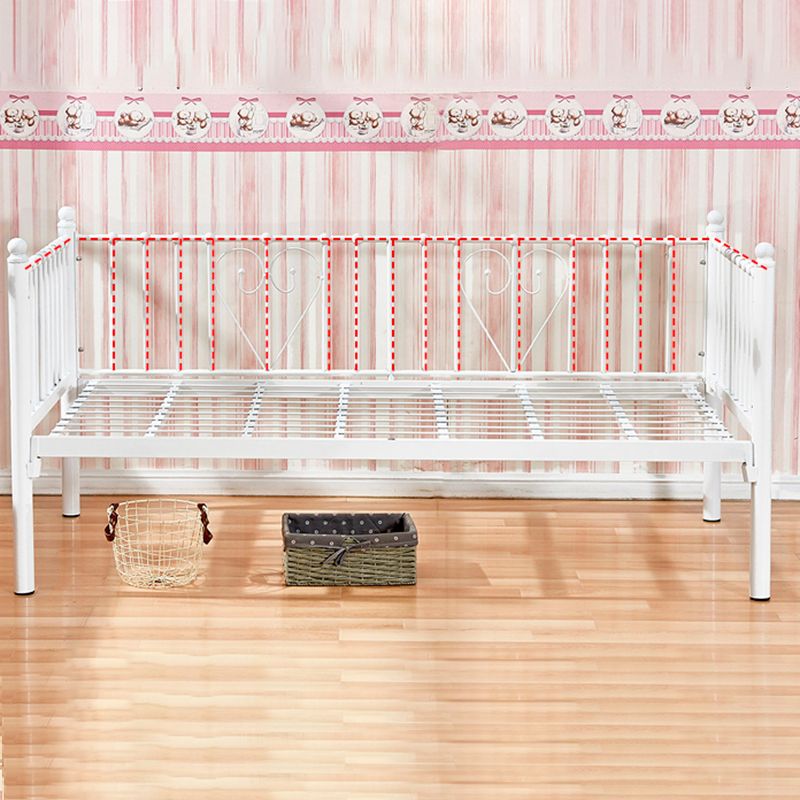 White Contemporary Panel Bed Open Frame Kids Bed with Mattress