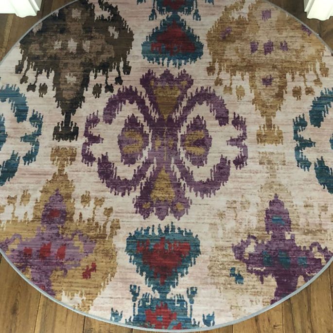 Round Multicolor Nostalgia Carpet Polyester Floral Print Indoor Rug Easy Care Rug for Home Decor