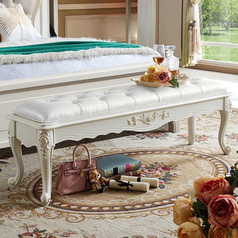 French Country Upholstered Bedroom Seating Bench Tufted Bench with Wood Legs